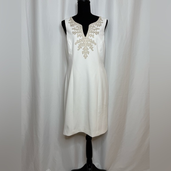 Papagallo Dresses & Skirts - Chic White Midi Dress with Gold Detailing